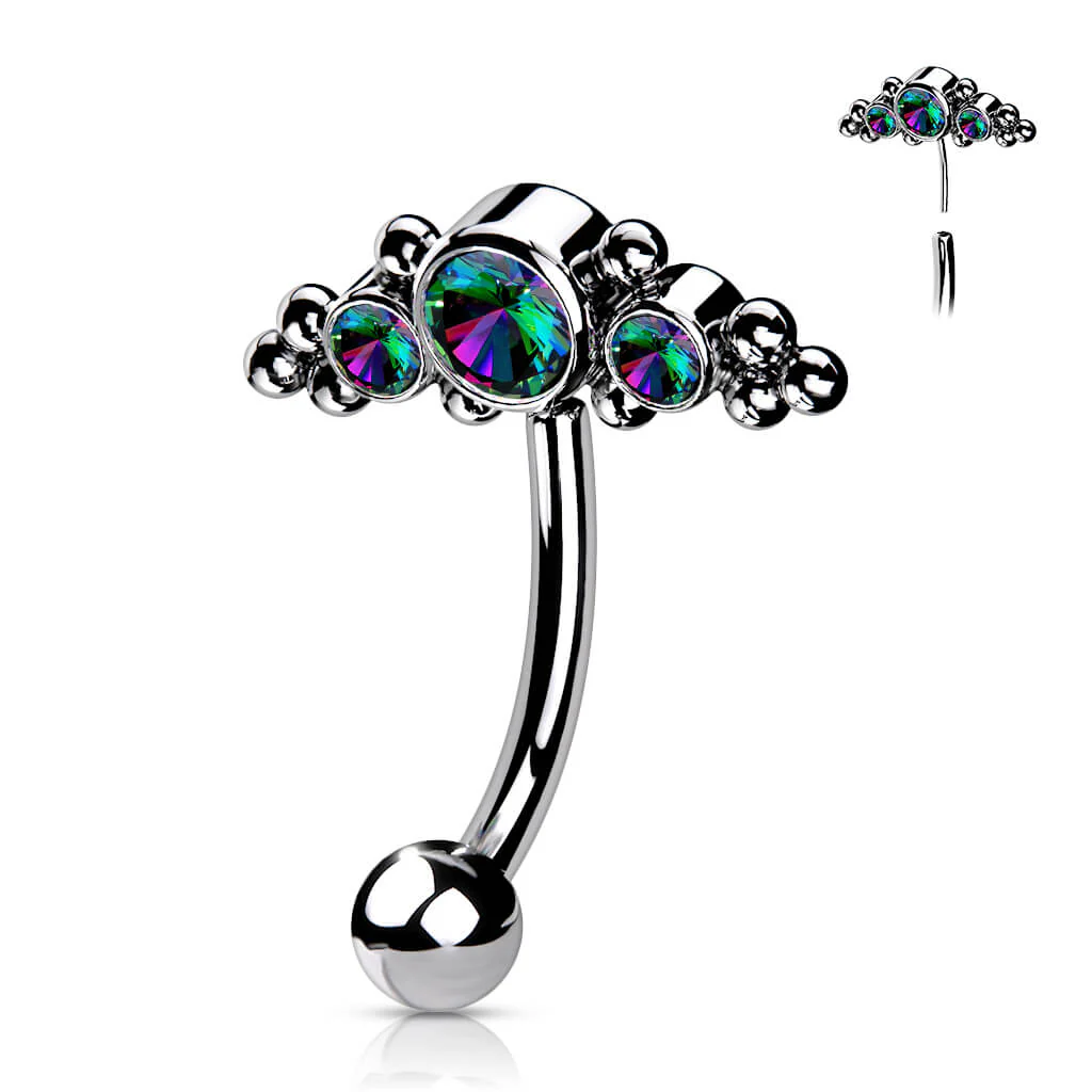 Titan Augenbrauenpiercing 3 Zirkonia Silber Push-In - Image 9