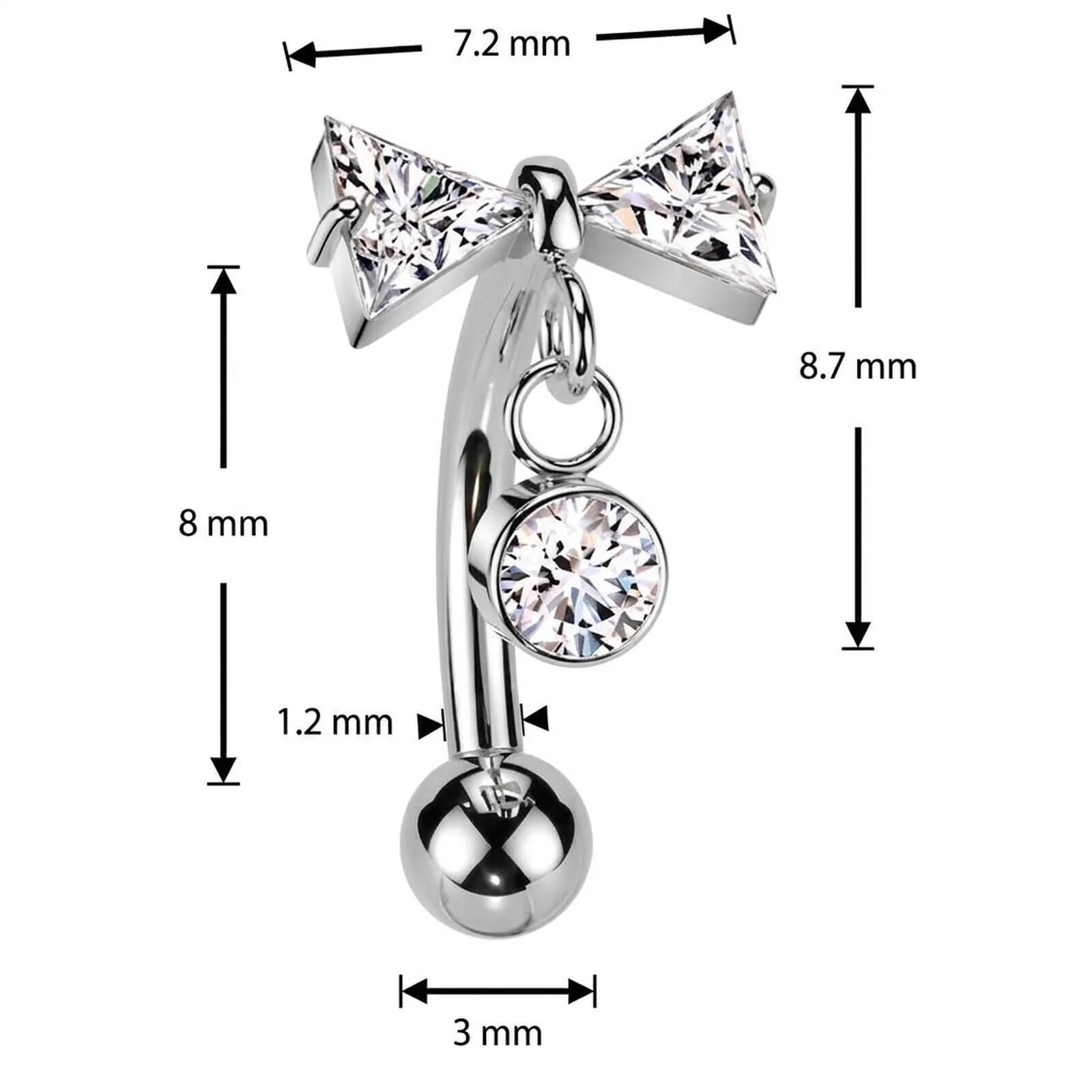 Titan Curved Barbell Schleife Zirkonia Anhänger Push-In - Image 4