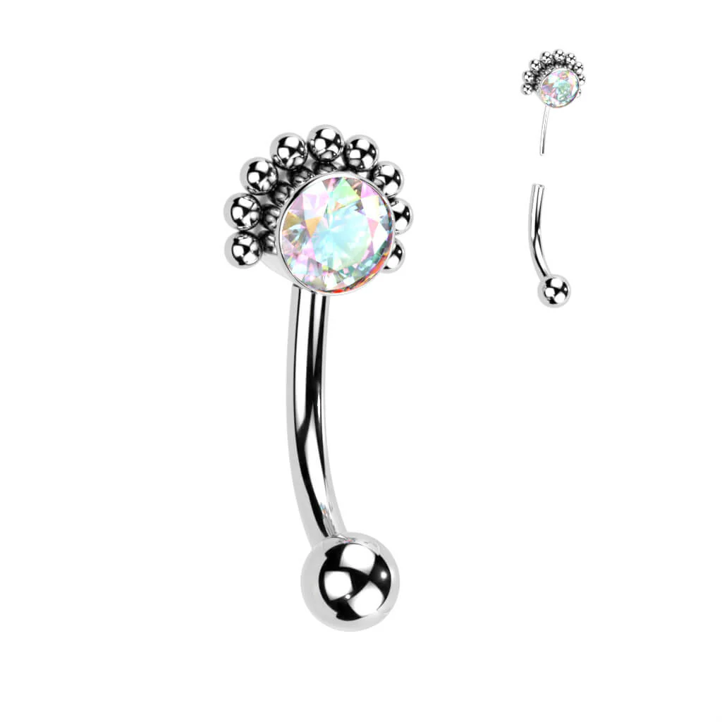 Titan Augenbrauenpiercing Zirkonia Opal Silber Push-In - Image 2