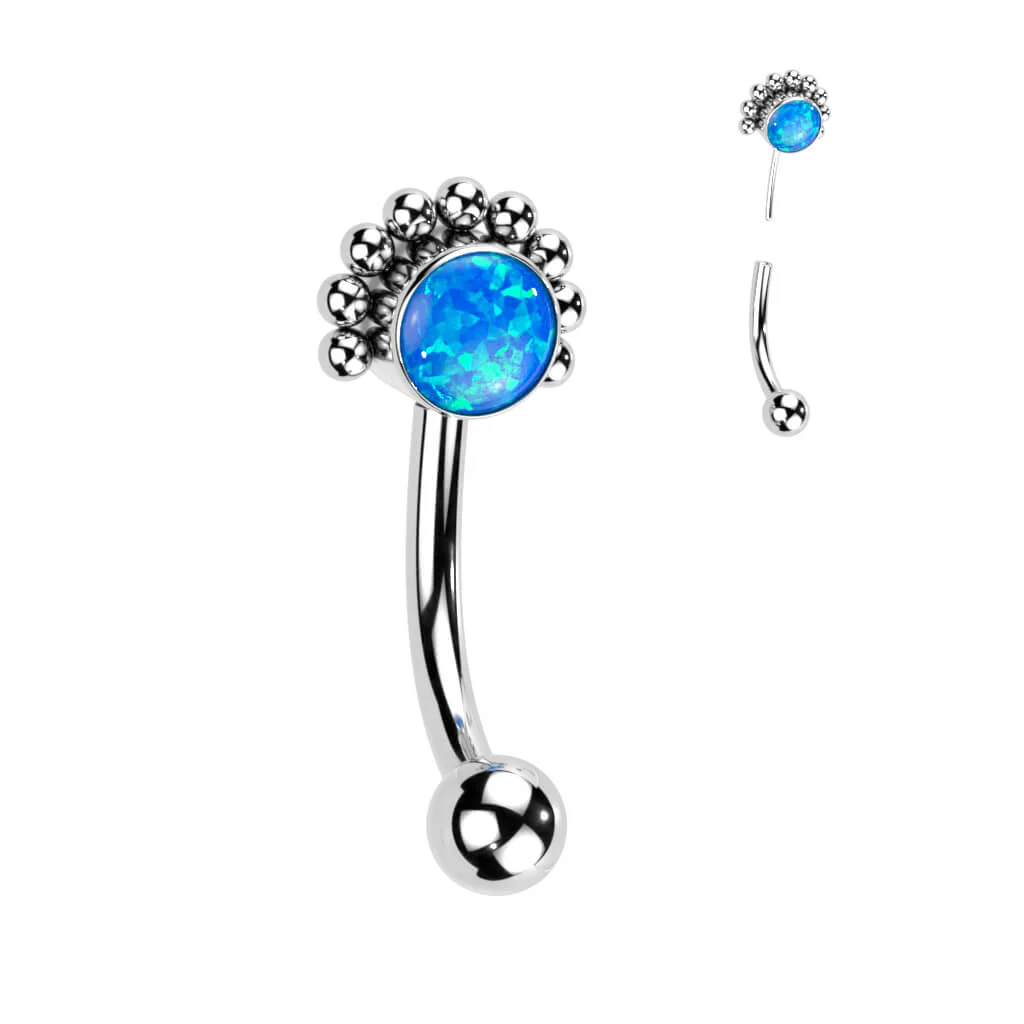 Titan Augenbrauenpiercing Zirkonia Opal Silber Push-In - Image 5