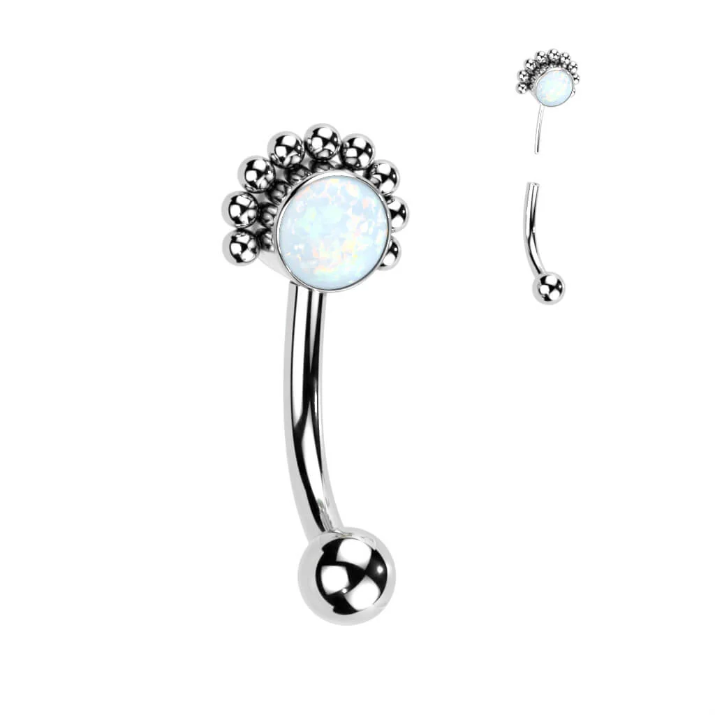 Titan Augenbrauenpiercing Zirkonia Opal Silber Push-In - Image 6