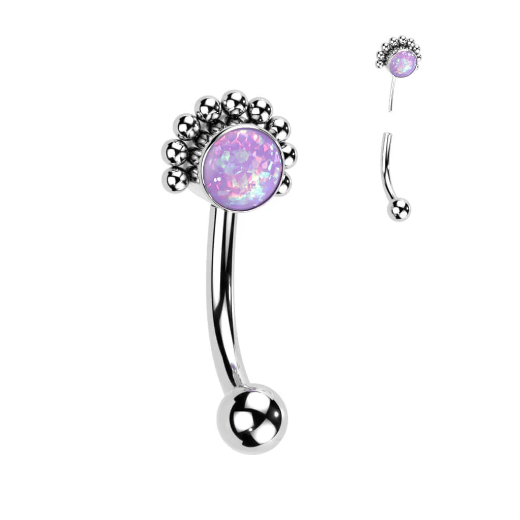 Titan Augenbrauenpiercing Zirkonia Opal Silber Push-In - Image 7