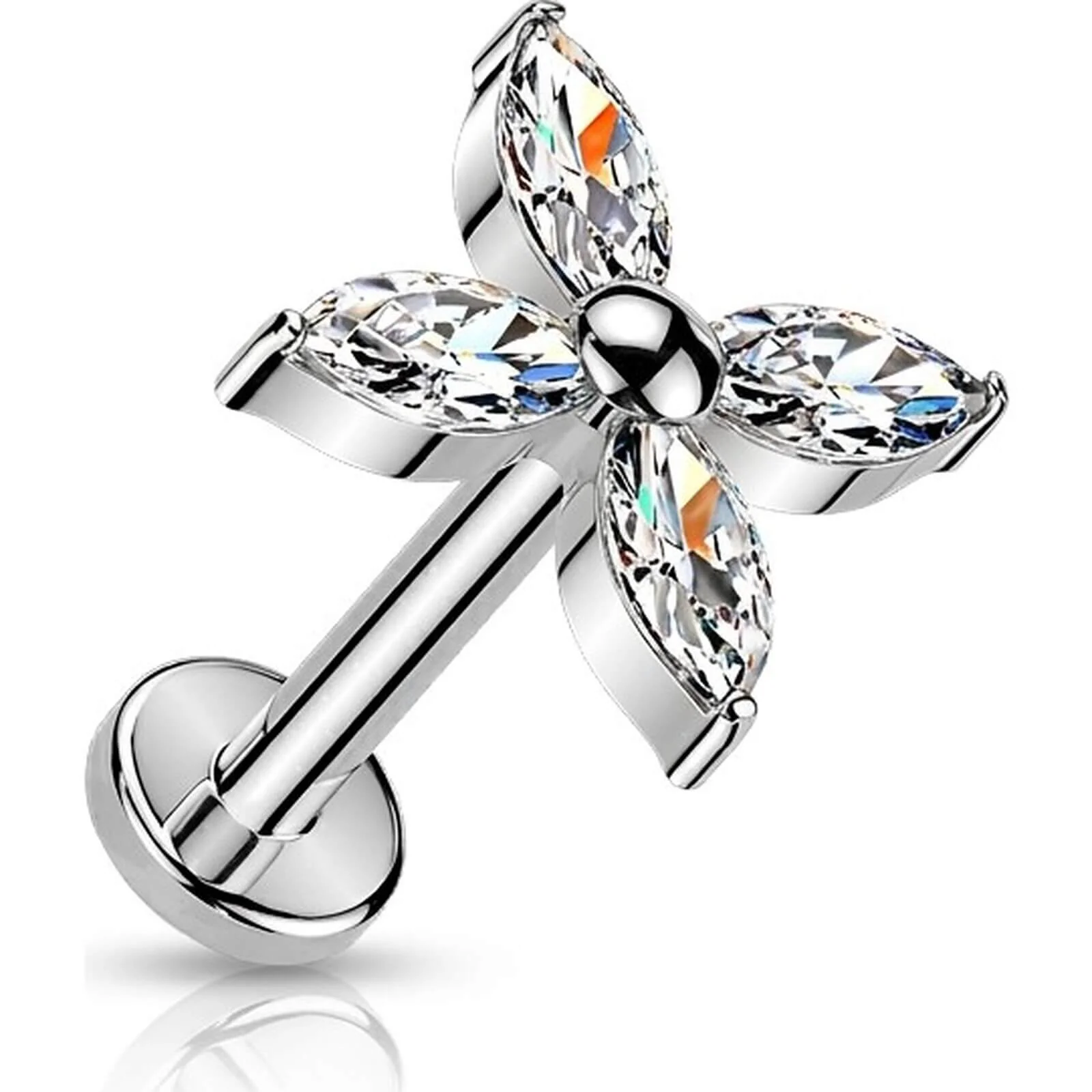 Titan Ohrring Marquise Zirkonia Blume Push-In