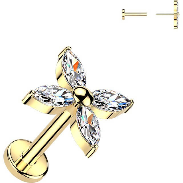 Titan Ohrring Marquise Zirkonia Blume Push-In - Image 3