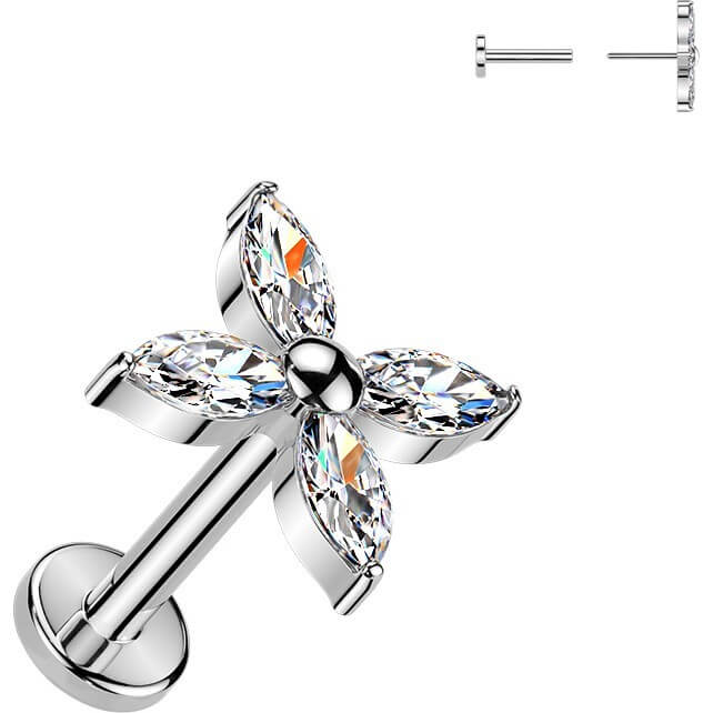 Titan Ohrring Marquise Zirkonia Blume Push-In - Image 4