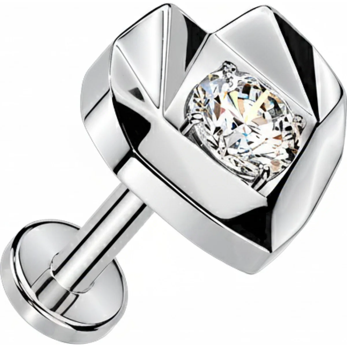 Titan Ohrring facettiertes Herz mit Zirkonia Mitte Push-In