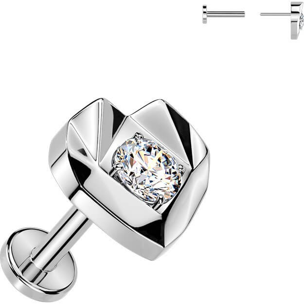 Titan Ohrring facettiertes Herz mit Zirkonia Mitte Push-In - Image 5