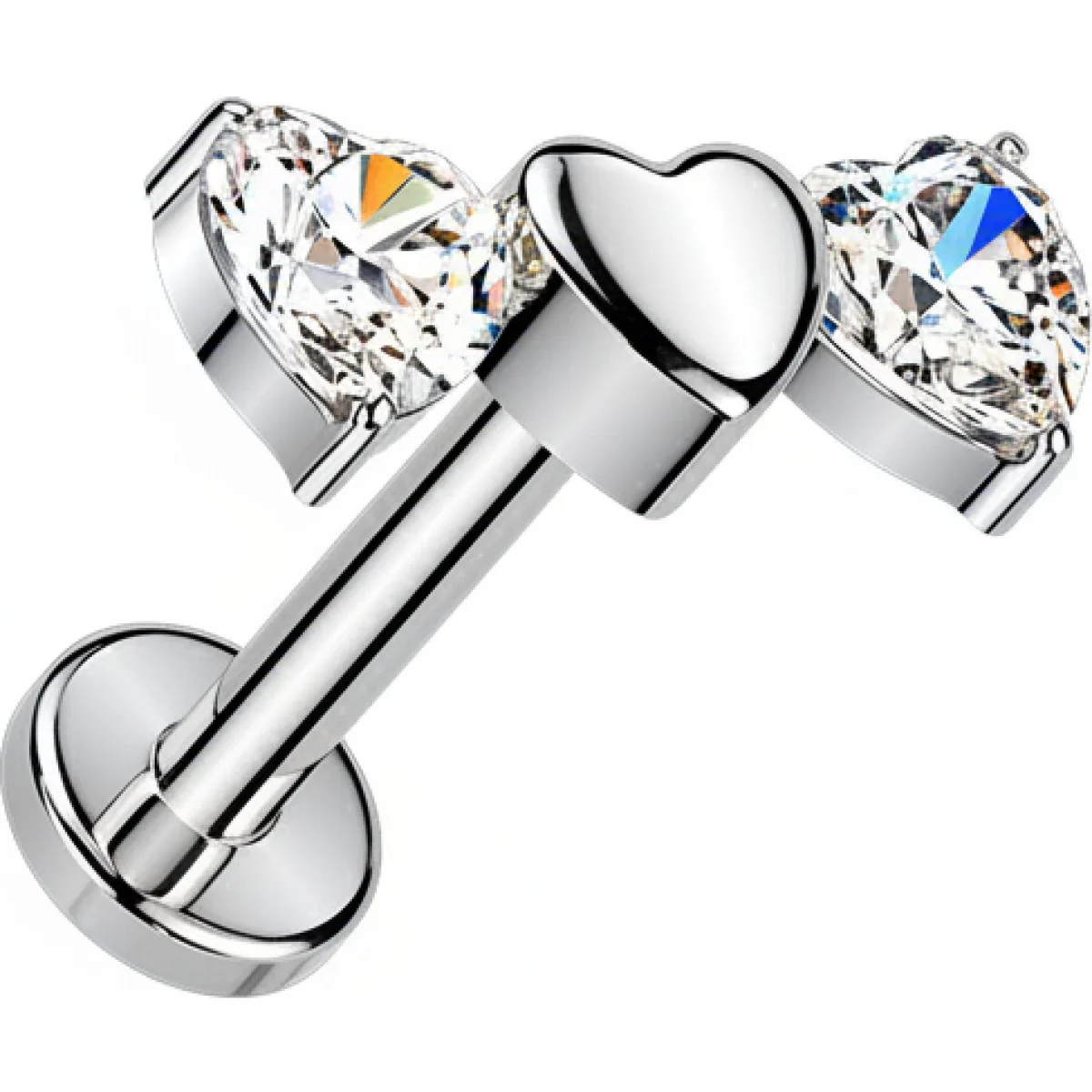 Titan Ohrring dreifach Herz und 2 Zirkonia Herzen Push-In