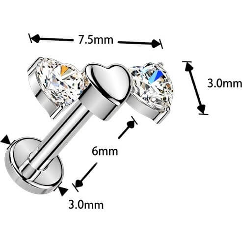 Titan Ohrring dreifach Herz und 2 Zirkonia Herzen Push-In - Image 2