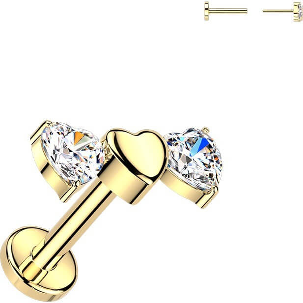 Titan Ohrring dreifach Herz und 2 Zirkonia Herzen Push-In - Image 4