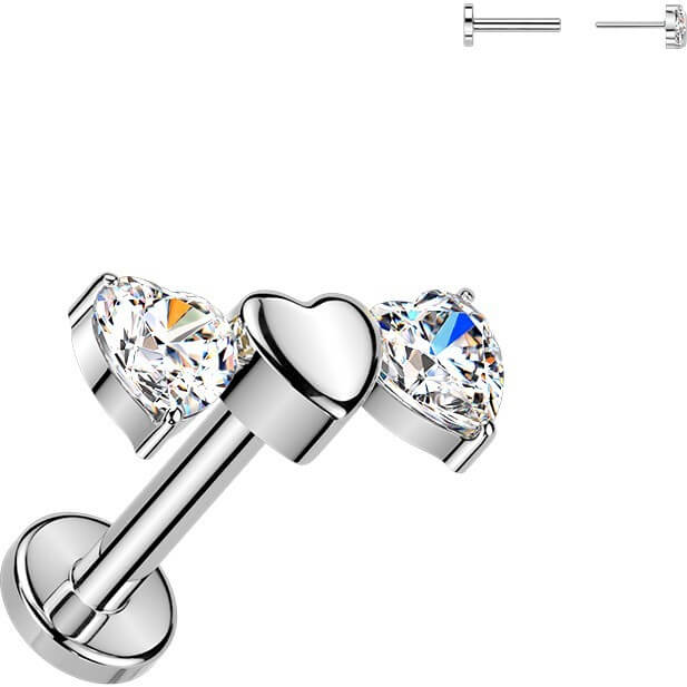 Titan Ohrring dreifach Herz und 2 Zirkonia Herzen Push-In - Image 5