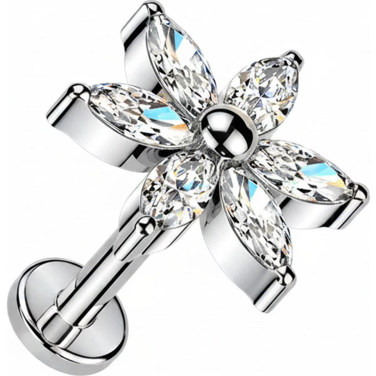 Titan Ohrring Blume mit 6 Marquise Zirkonia Blütenblättern Push-In