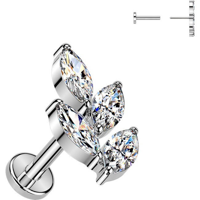 Titan Ohrring Marquise Zirkonia Blatt Push-In - Image 4