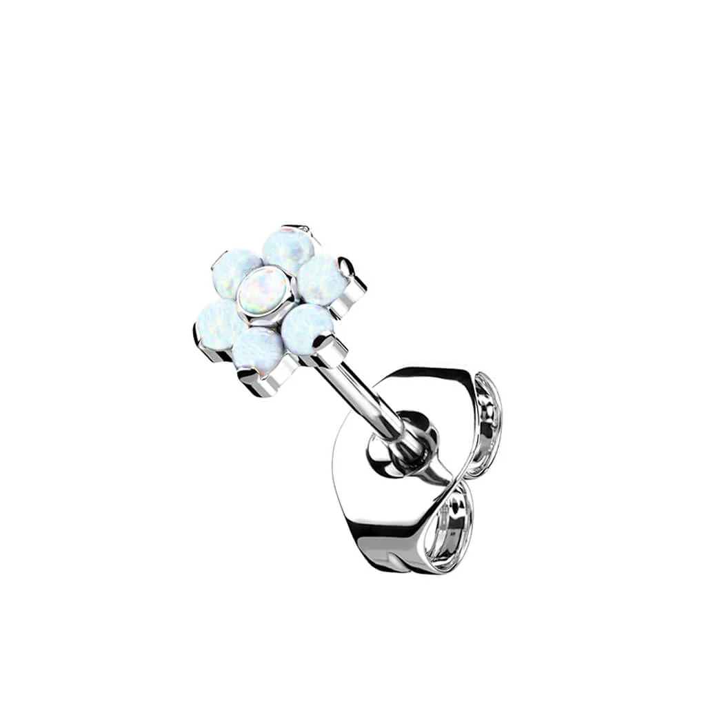 Titan Ohrstecker Blume Opal Silber - Image 3
