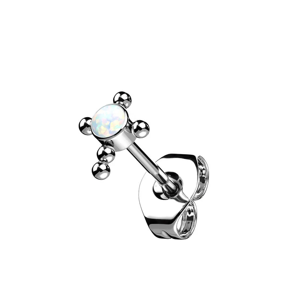 Titan Ohrstecker Kreuz Zirkonia Opal Silber - Image 6