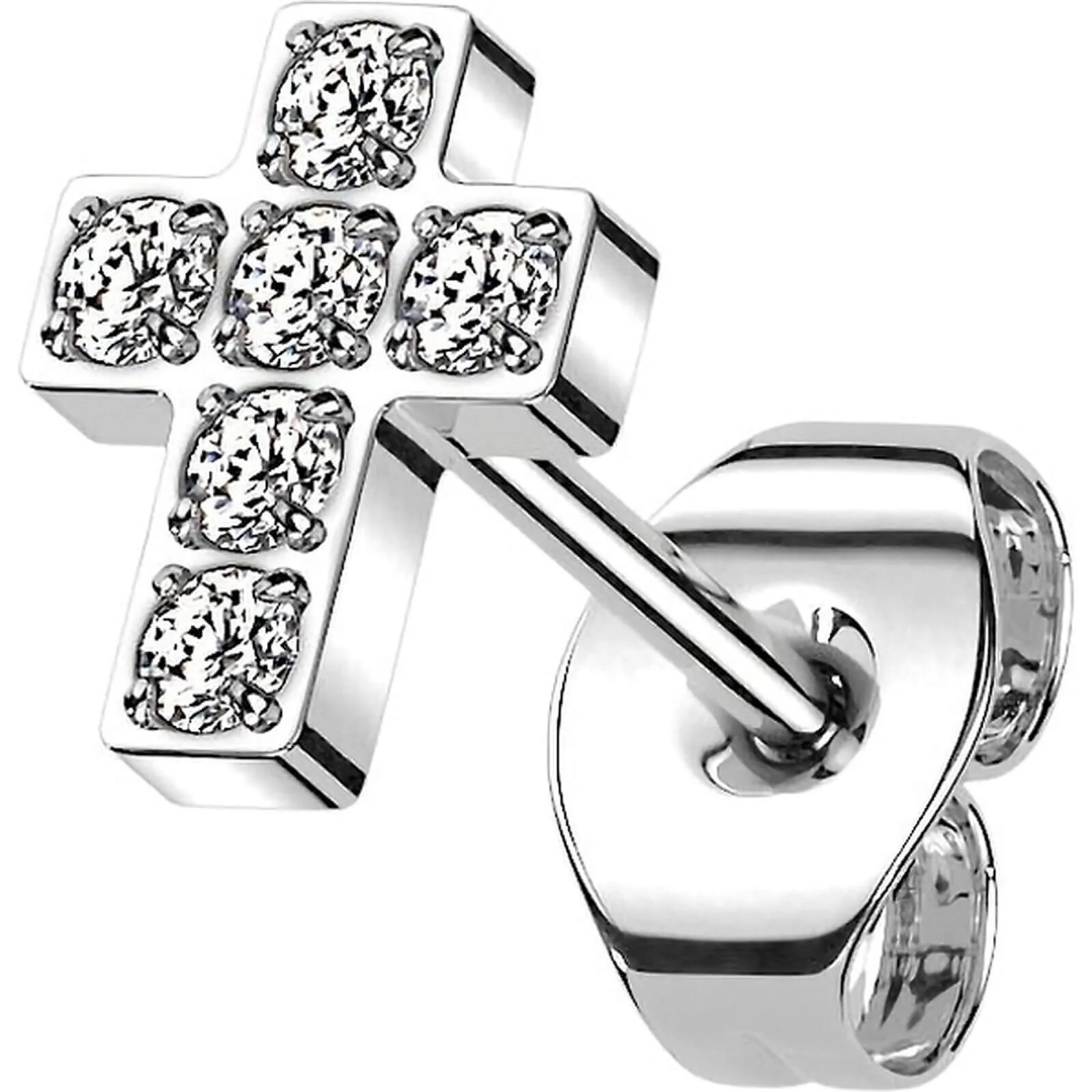 Titan Ohrstecker Kreuz Zirkonia Gold Silber