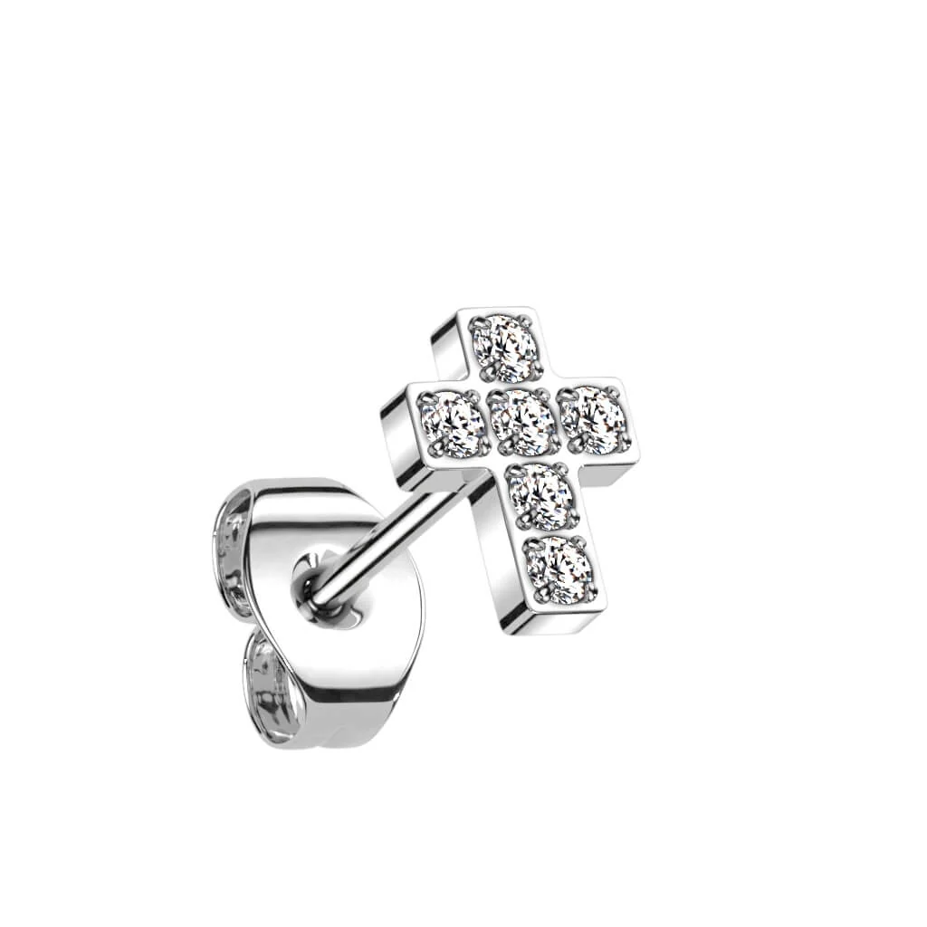 Titan Ohrstecker Kreuz Zirkonia Gold Silber - Image 2