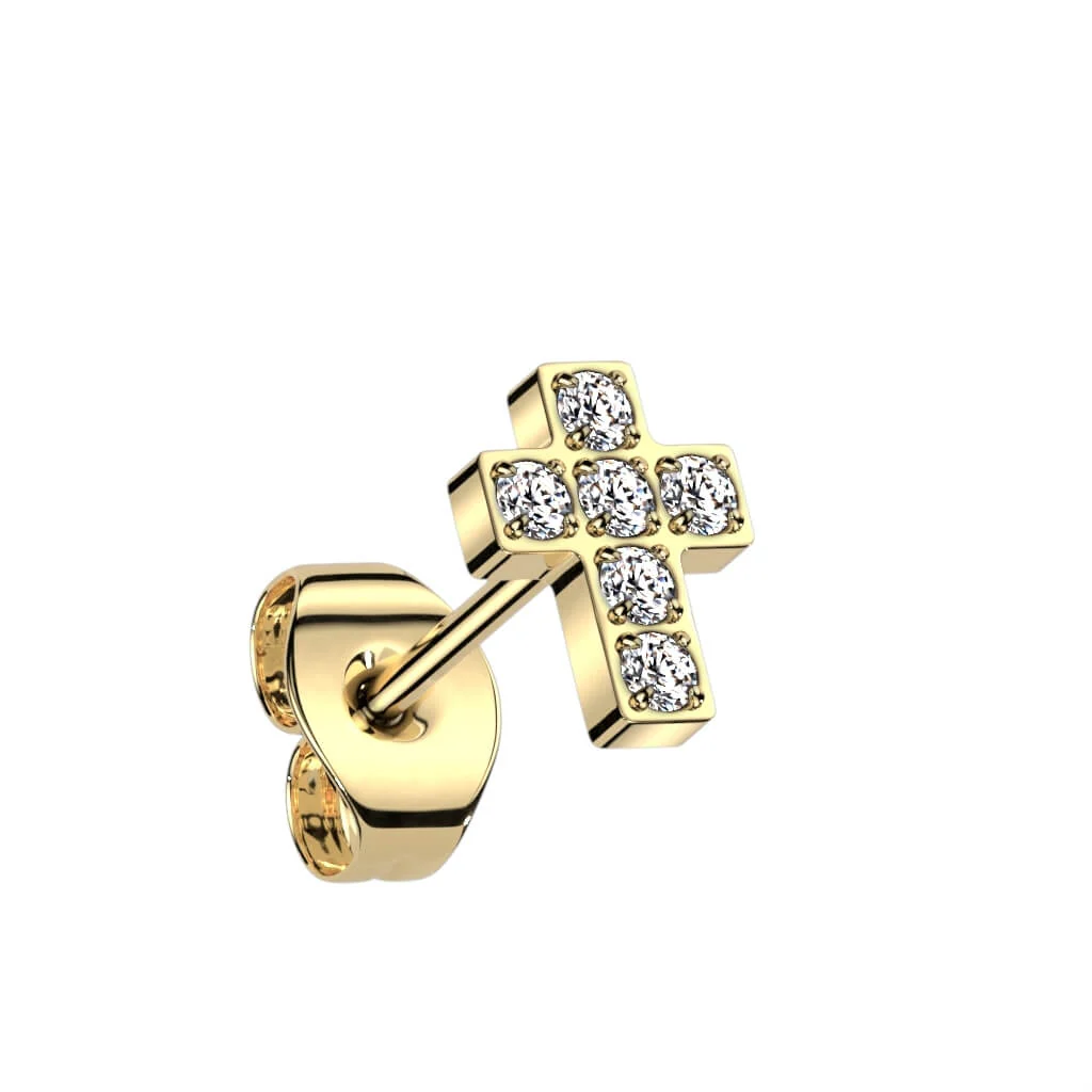 Titan Ohrstecker Kreuz Zirkonia Gold Silber - Image 3