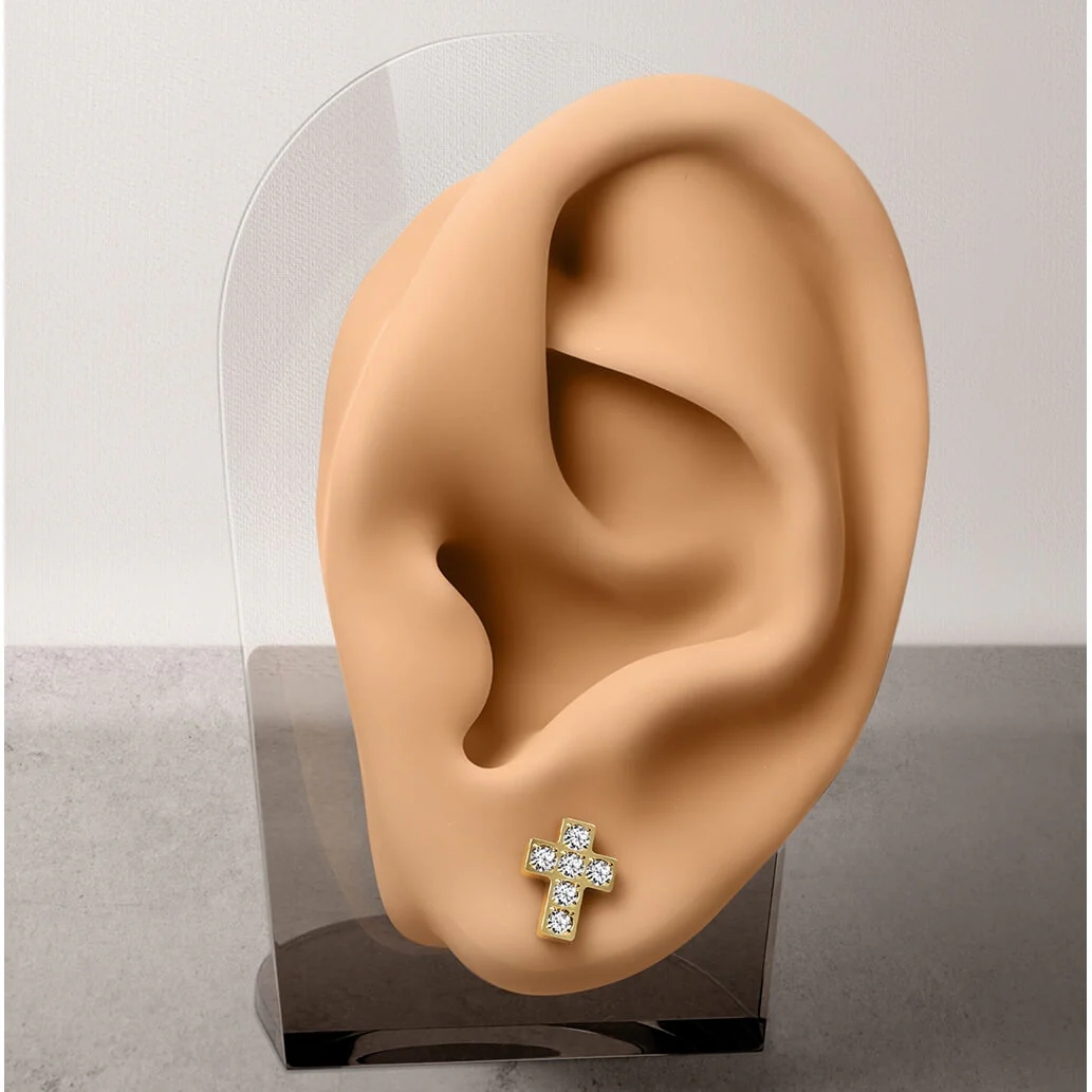 Titan Ohrstecker Kreuz Zirkonia Gold Silber - Image 4