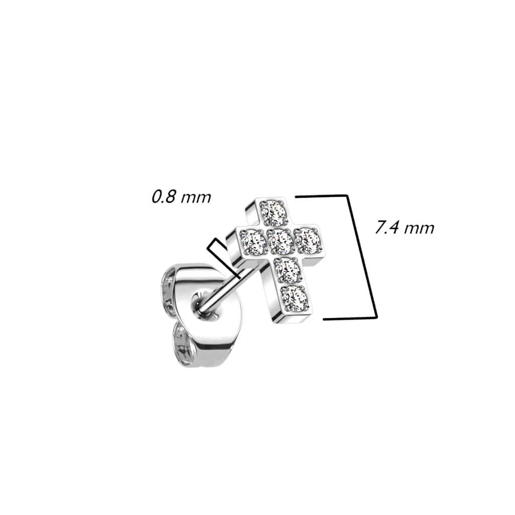 Titan Ohrstecker Kreuz Zirkonia Gold Silber - Image 5