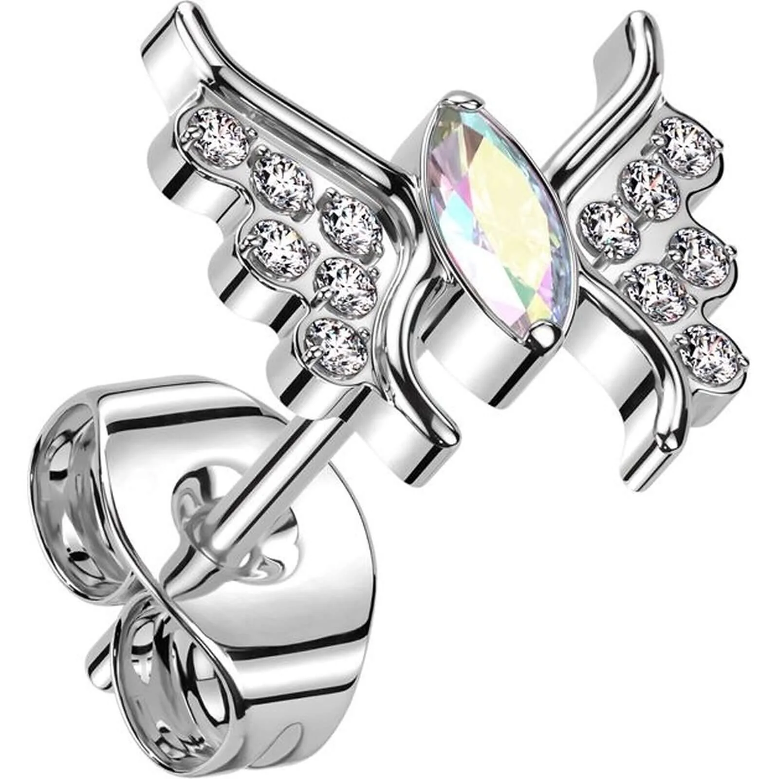 Titan Ohrring Schmetterling Zirkonia Push-In