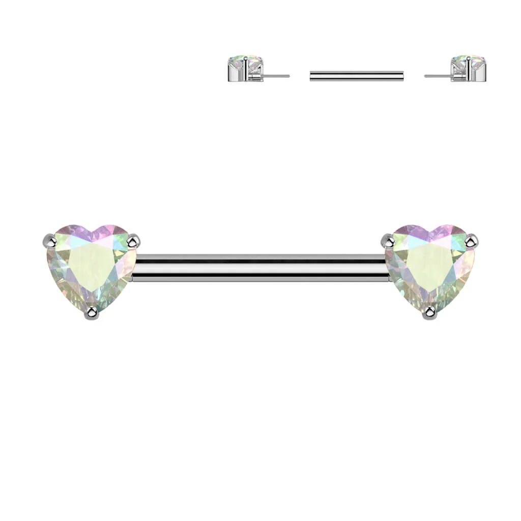 Titan Nippelpiercing Doppelherz Zirkonia Push-In - Image 7