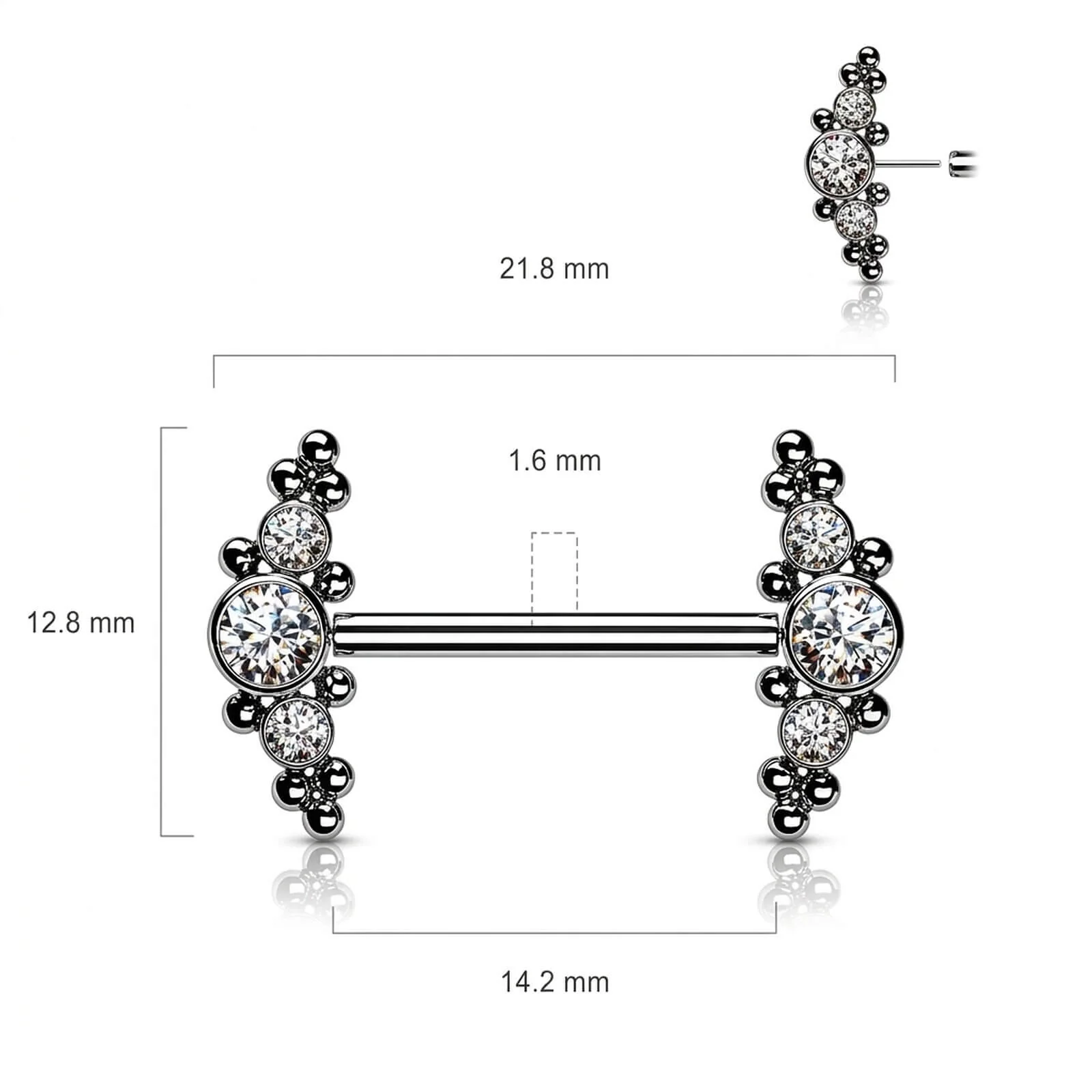 Titan Nippelpiercing 3 Zirkonia Push-In - Image 11