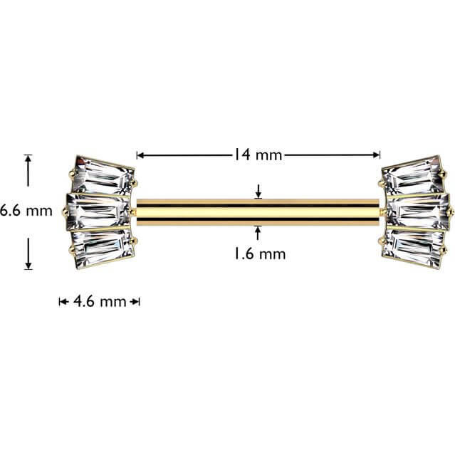 Titan Nippelpiercing Baguette Schliff Fächer Zirkonia Push-In - Image 2