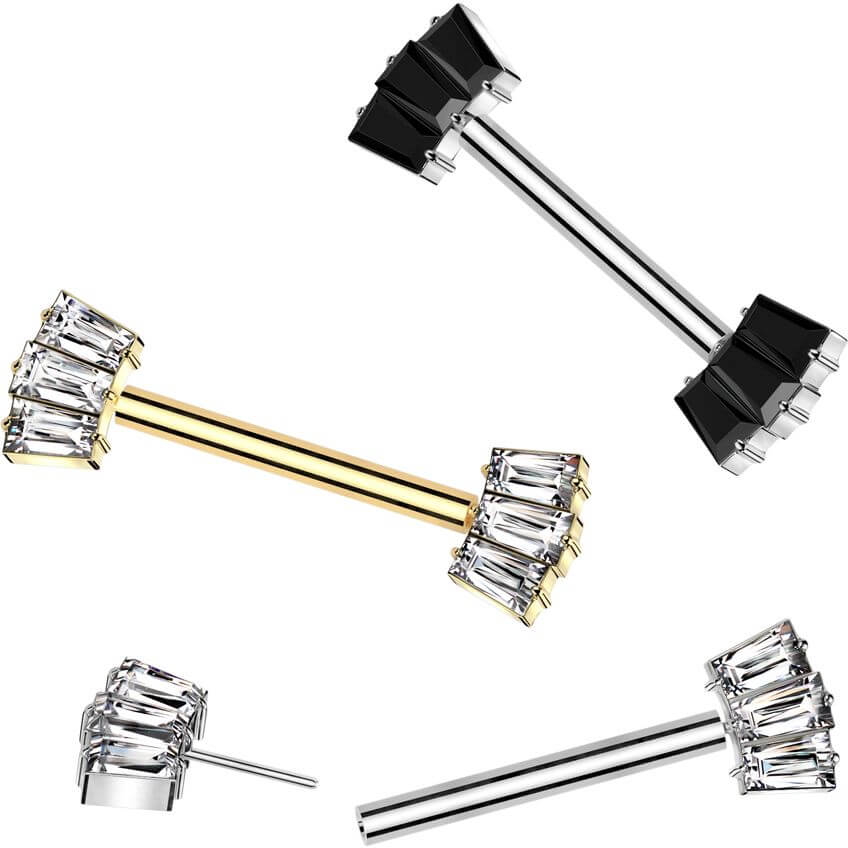 Titan Nippelpiercing Baguette Schliff Fächer Zirkonia Push-In - Image 3