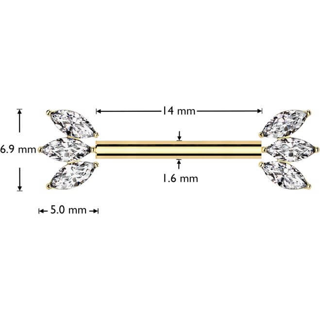 Titan Nippelpiercing Marquise Schliff Zirkonia Push-In - Image 2