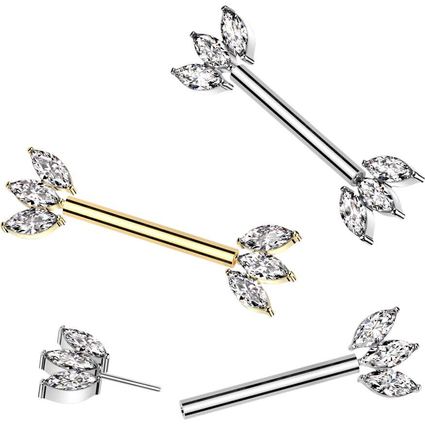 Titan Nippelpiercing Marquise Schliff Zirkonia Push-In - Image 3
