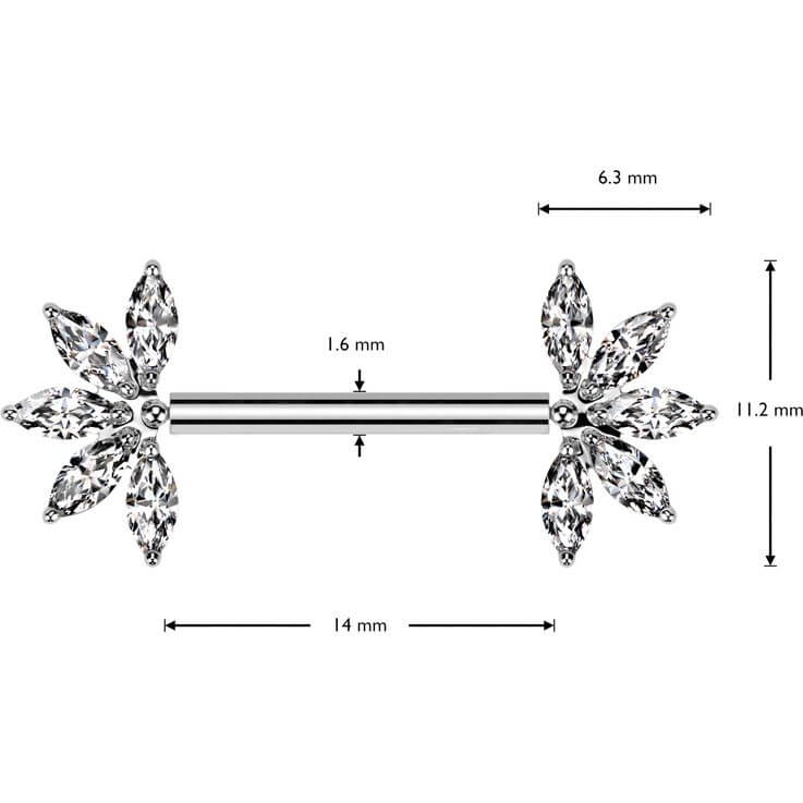 Titan Nippelpiercing Blume Zirkonia Marquise Schliff Push-In - Image 2