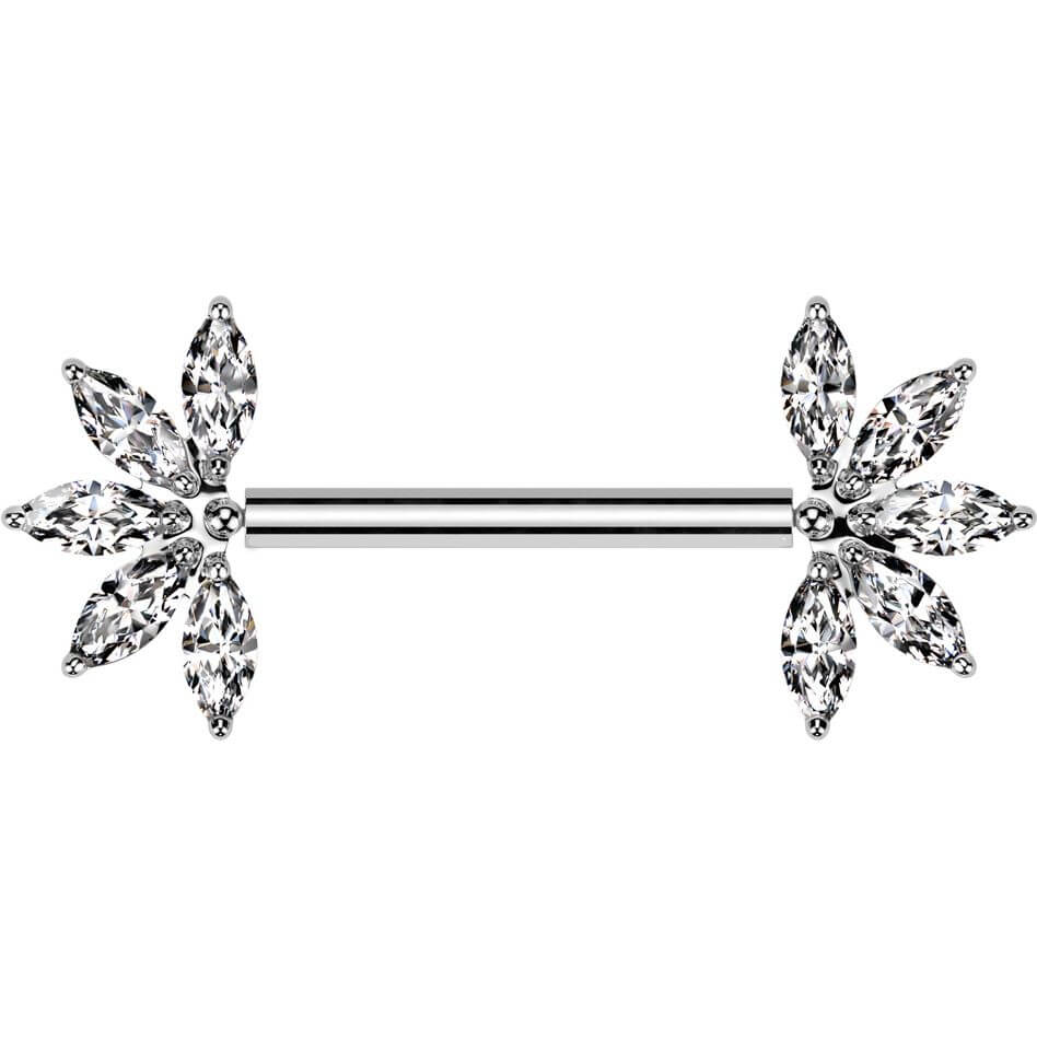 Titan Nippelpiercing Blume Zirkonia Marquise Schliff Push-In - Image 4