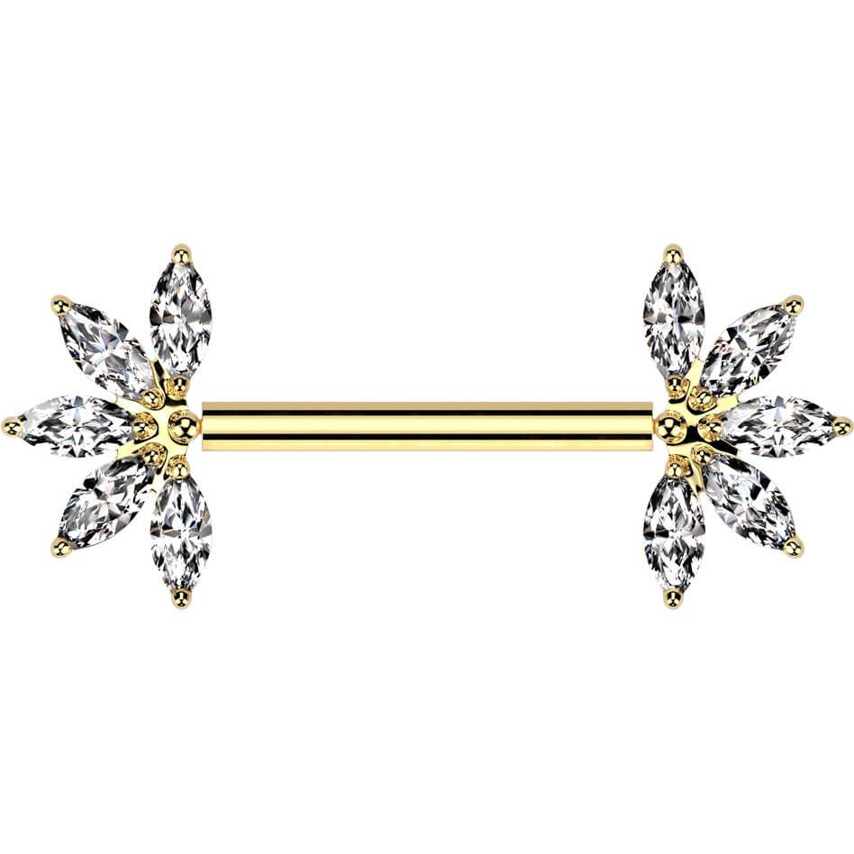 Titan Nippelpiercing Blume Zirkonia Marquise Schliff Push-In - Image 5