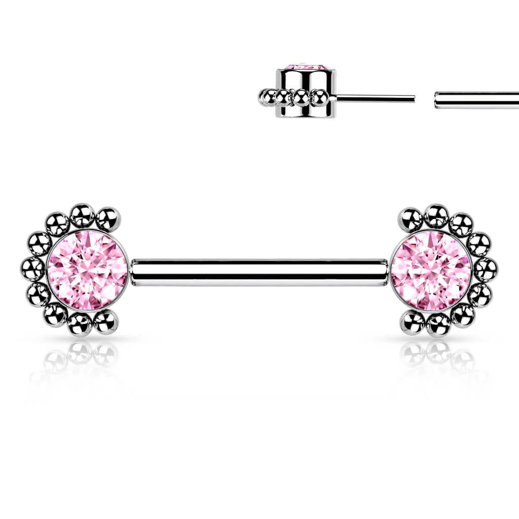 Titan Nippelpiercing Zirkonia Opal Silber Push-In - Image 10