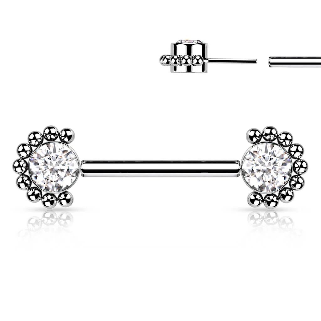 Titan Nippelpiercing Zirkonia Opal Silber Push-In - Image 4