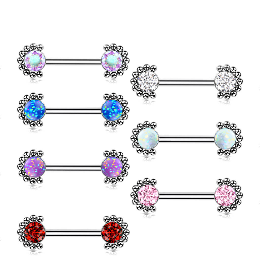 Titan Nippelpiercing Zirkonia Opal Silber Push-In - Image 5