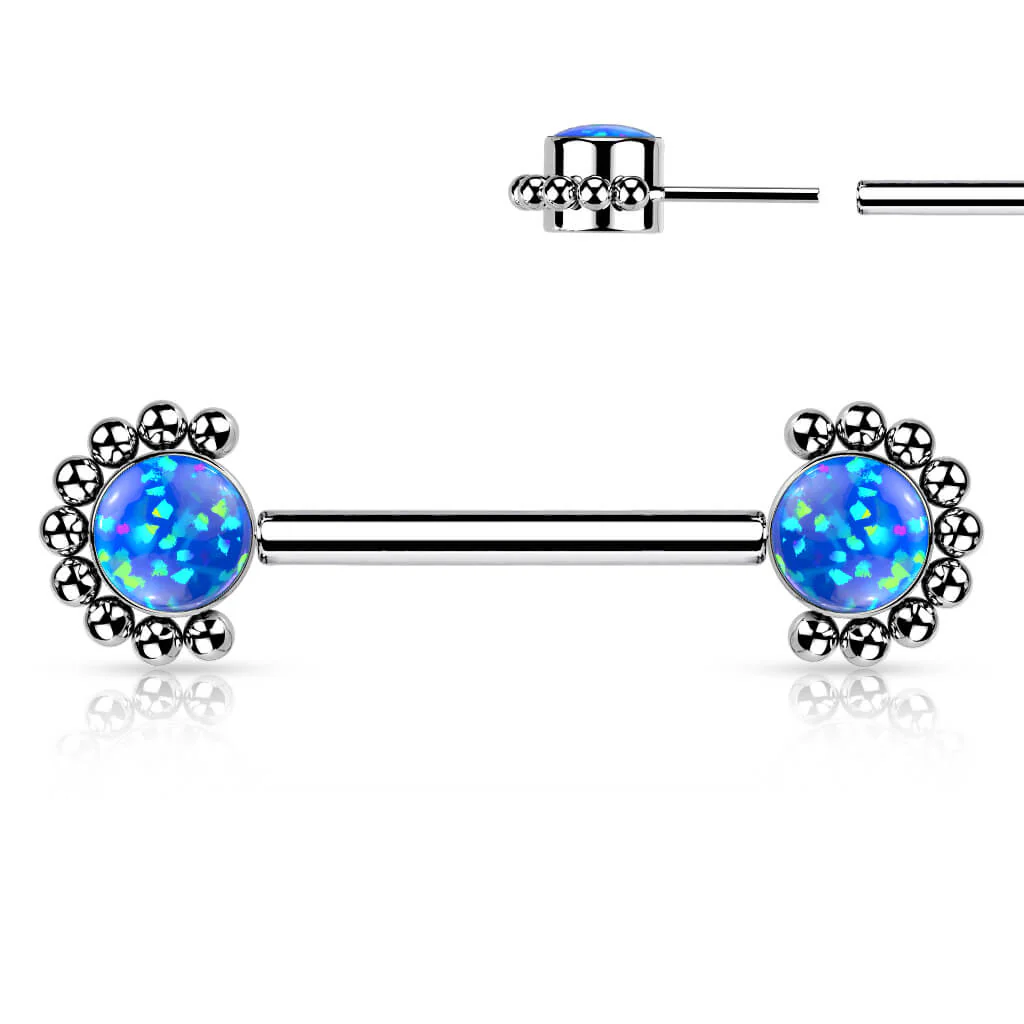 Titan Nippelpiercing Zirkonia Opal Silber Push-In - Image 6