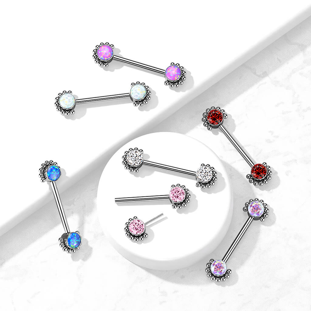 Titan Nippelpiercing Zirkonia Opal Silber Push-In - Image 7