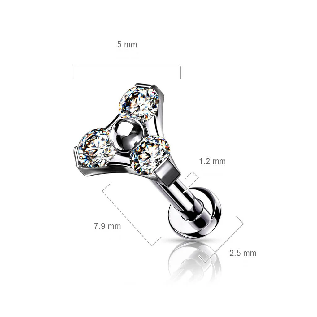 Titan Labret Dreieck Zirkonia Silber Push-In - Image 10