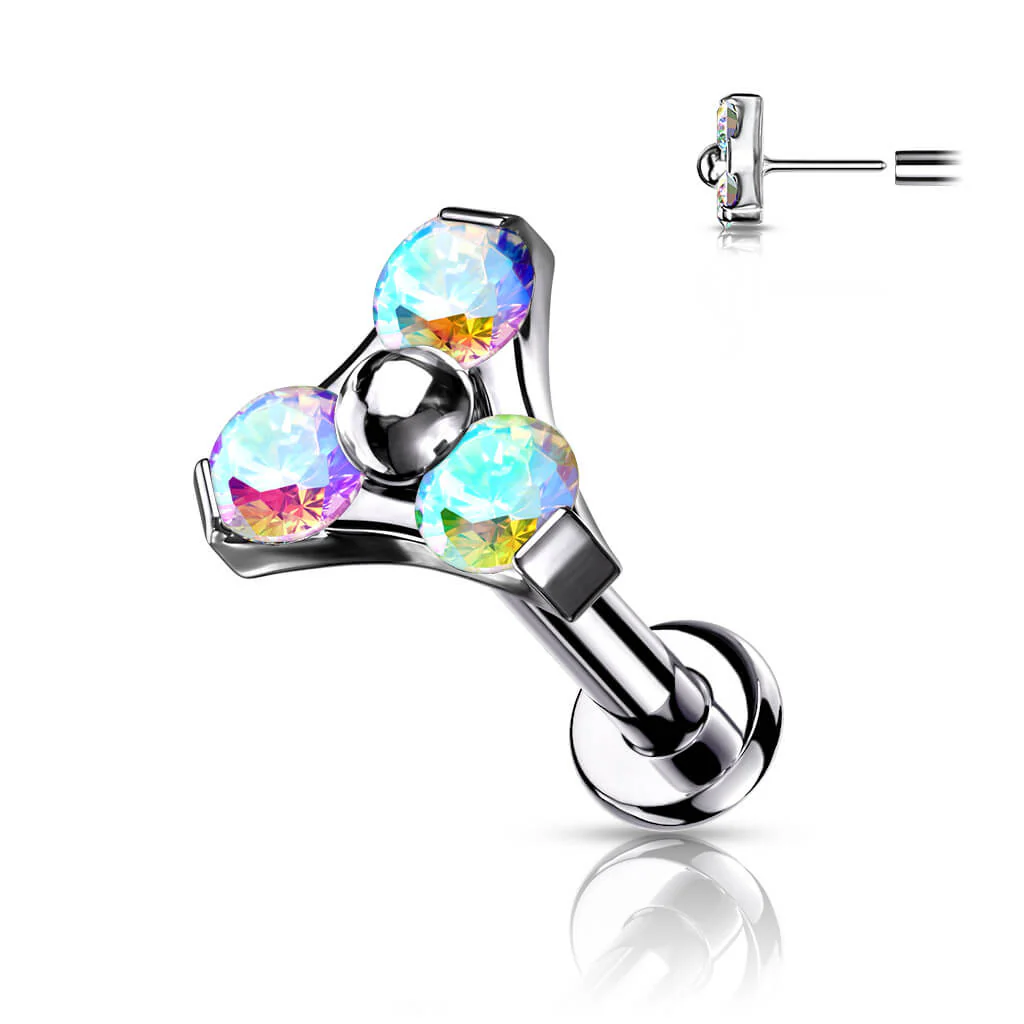 Titan Labret Dreieck Zirkonia Silber Push-In - Image 3