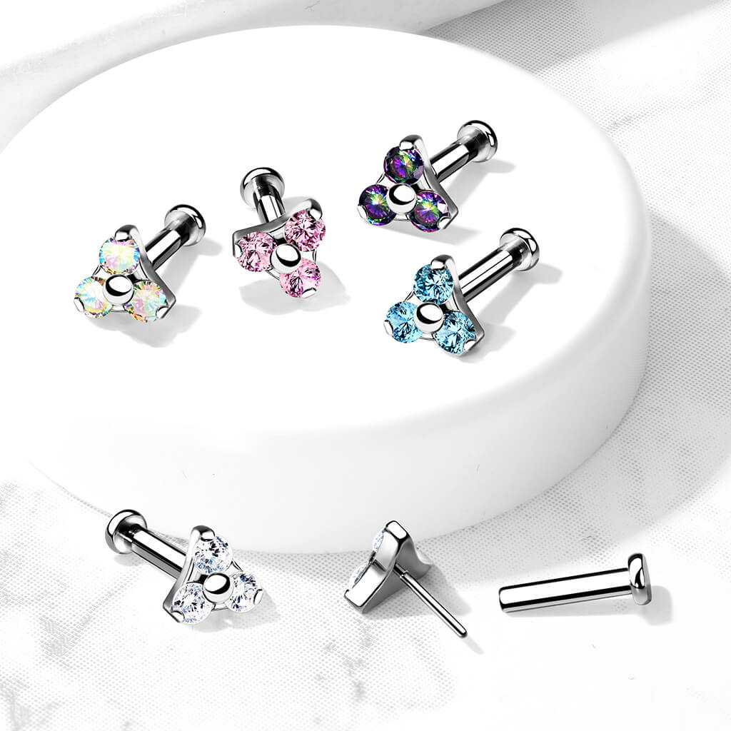 Titan Labret Dreieck Zirkonia Silber Push-In - Image 5