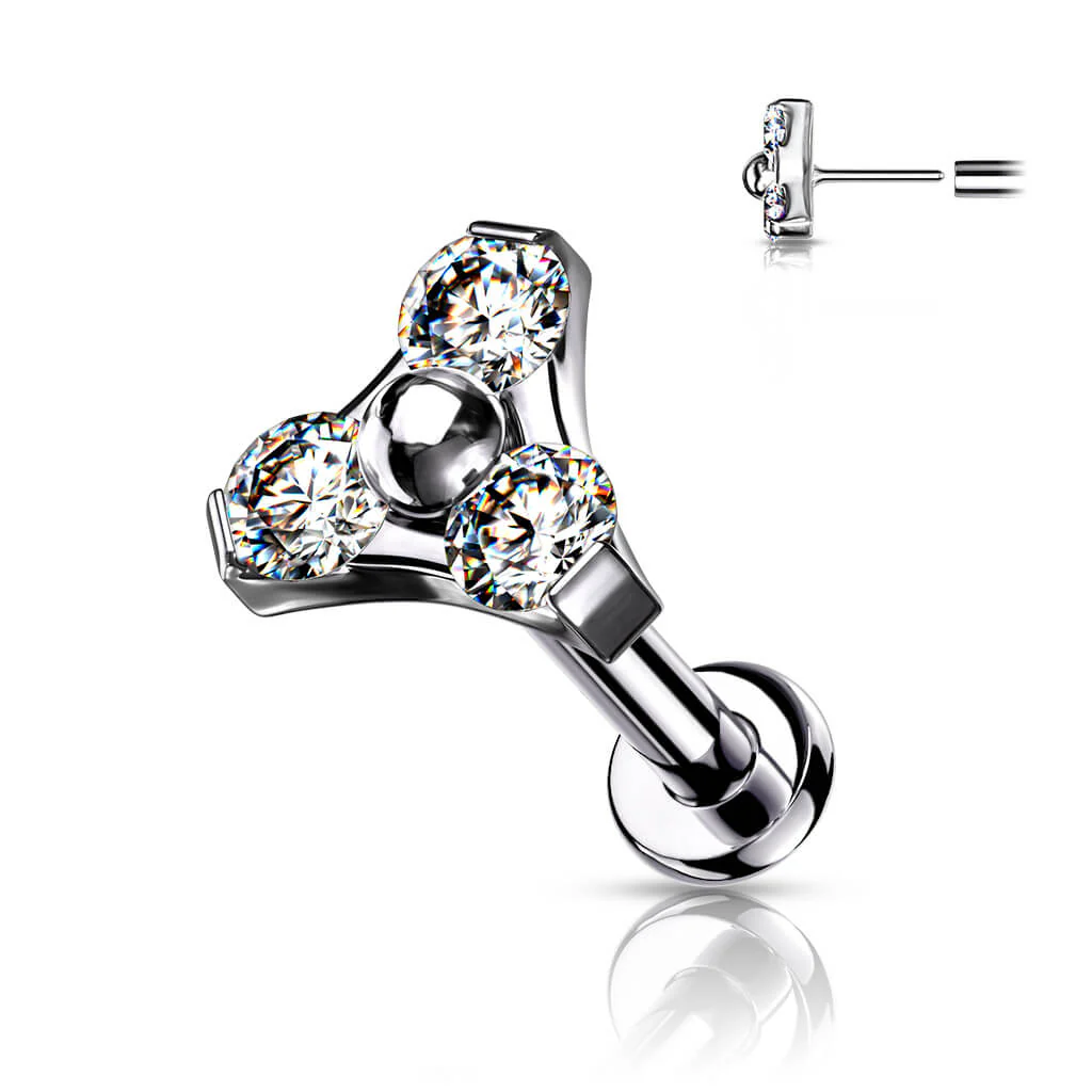 Titan Labret Dreieck Zirkonia Silber Push-In - Image 6