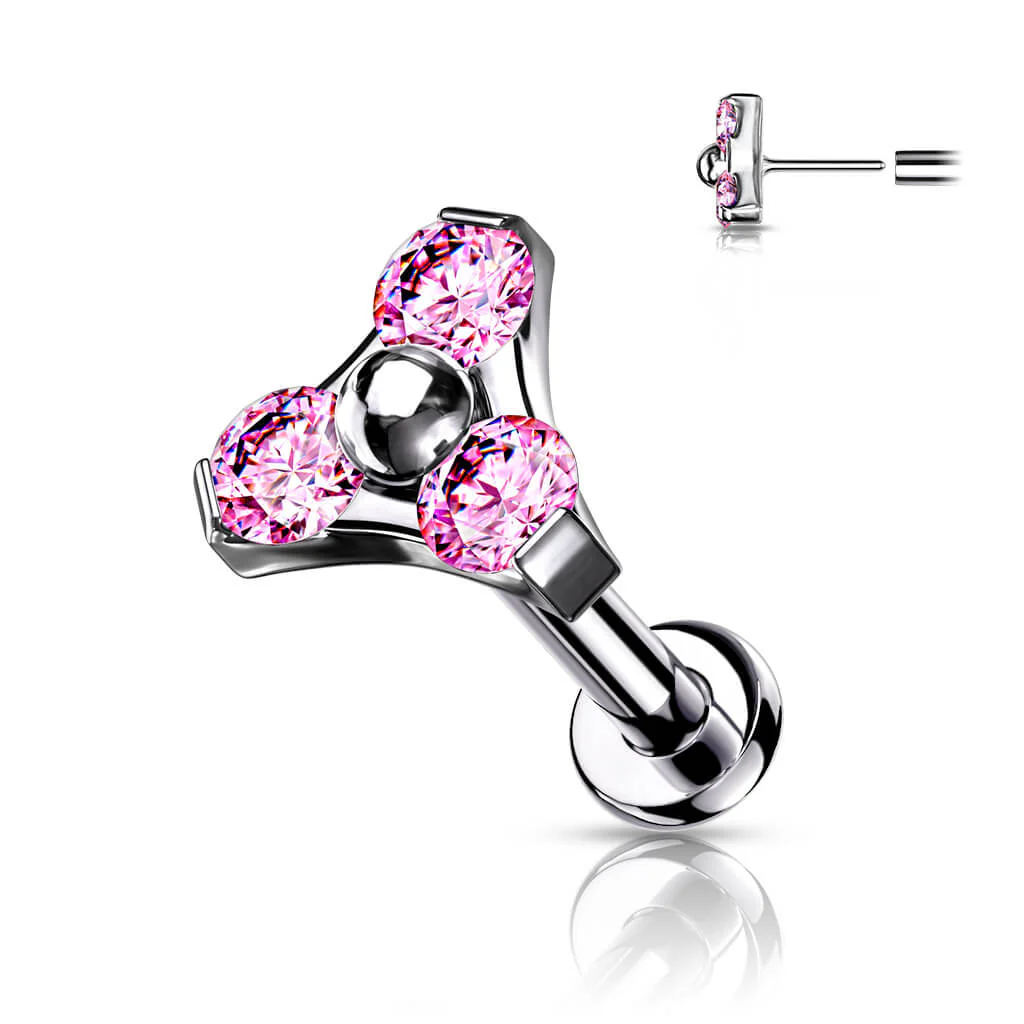 Titan Labret Dreieck Zirkonia Silber Push-In - Image 7