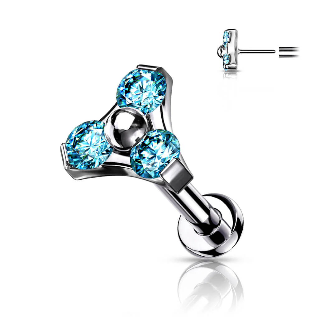 Titan Labret Dreieck Zirkonia Silber Push-In - Image 8