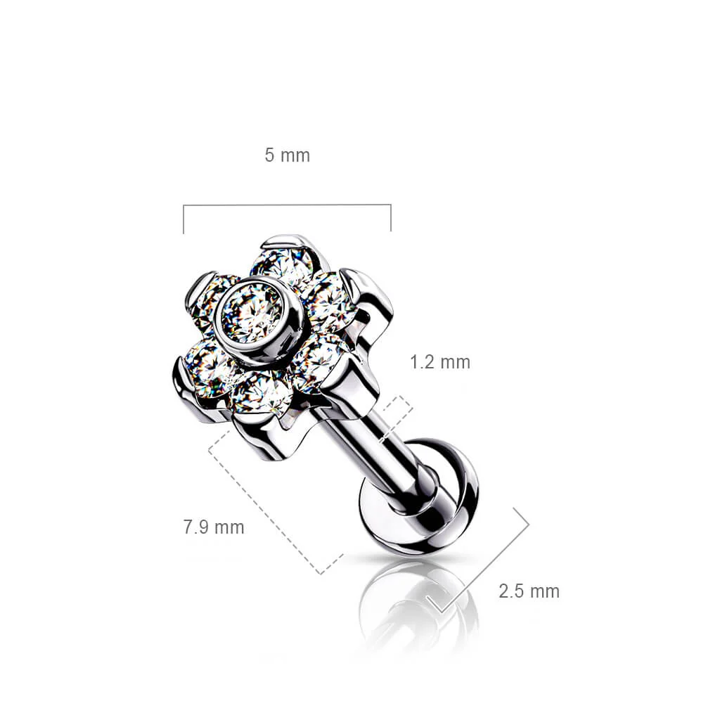 Titan Labret Blume Zirkonia Silber Push-In - Image 11