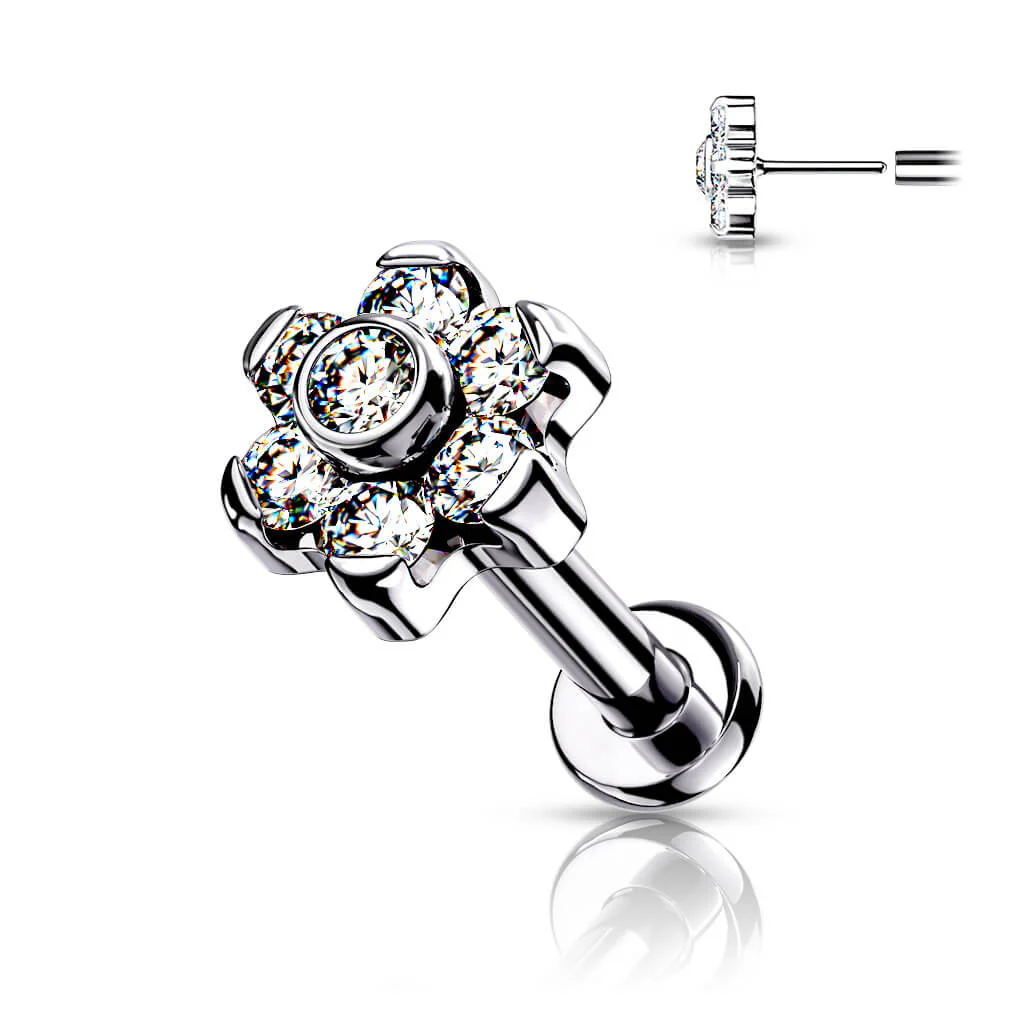 Titan Labret Blume Zirkonia Silber Push-In - Image 3
