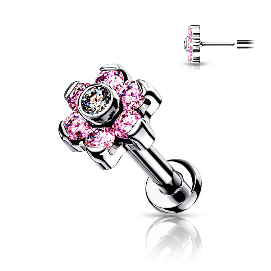 Titan Labret Blume Zirkonia Silber Push-In - Image 5