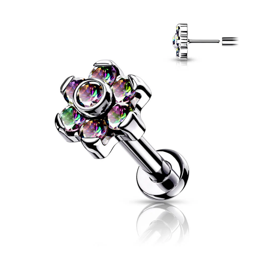 Titan Labret Blume Zirkonia Silber Push-In - Image 9