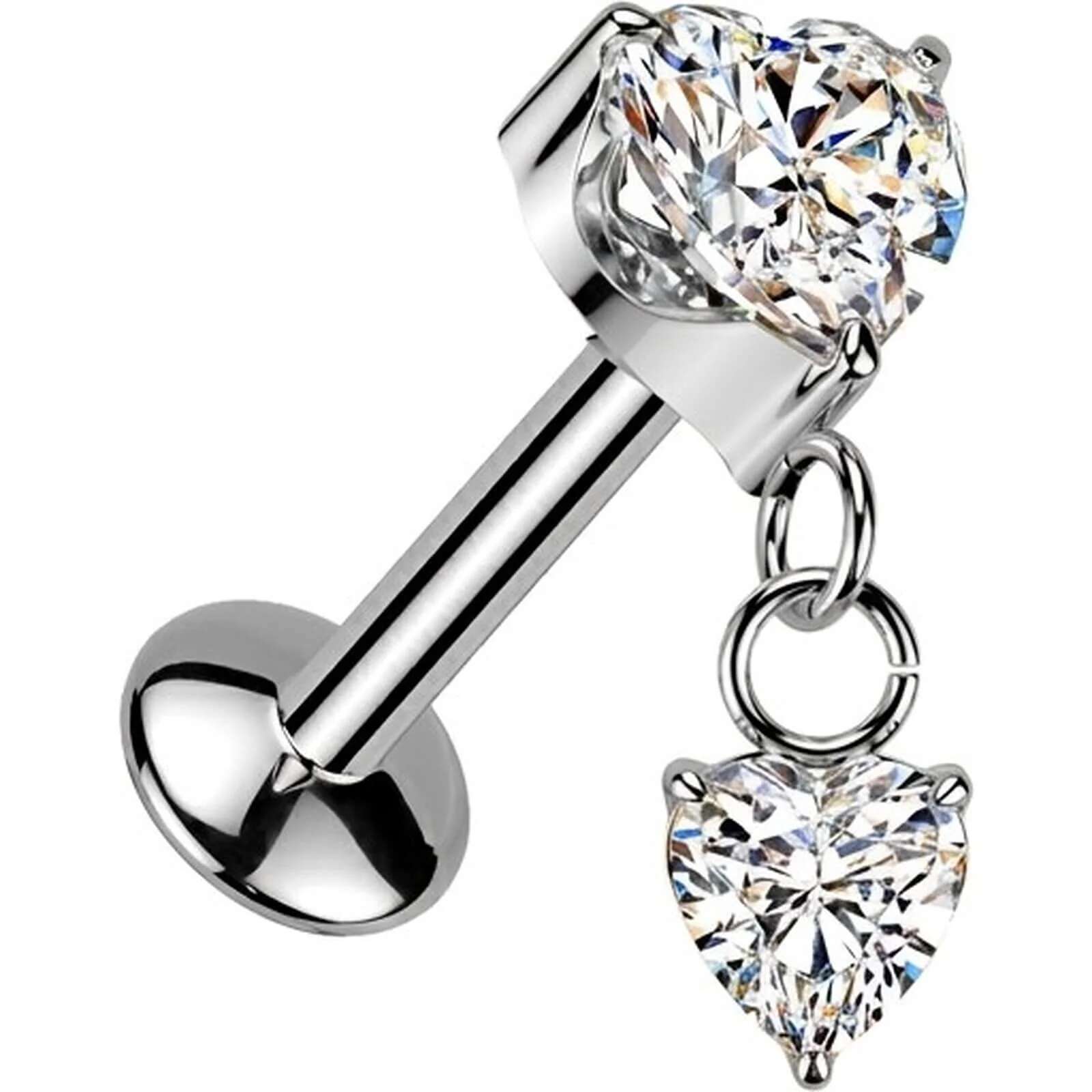 Titan Labret Zwei Herzen Zirkonia Push-In